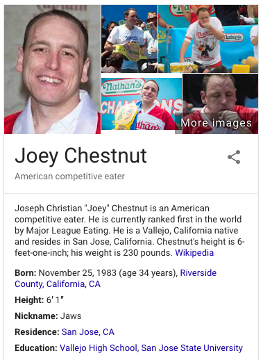 Joey Chestnut Google Snippet